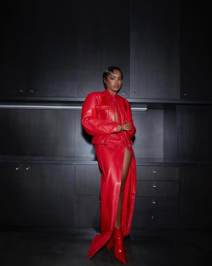 Ryan Destiny looks sizzling hot in red at an intimate dinner hosted by David Koma and FWRD 