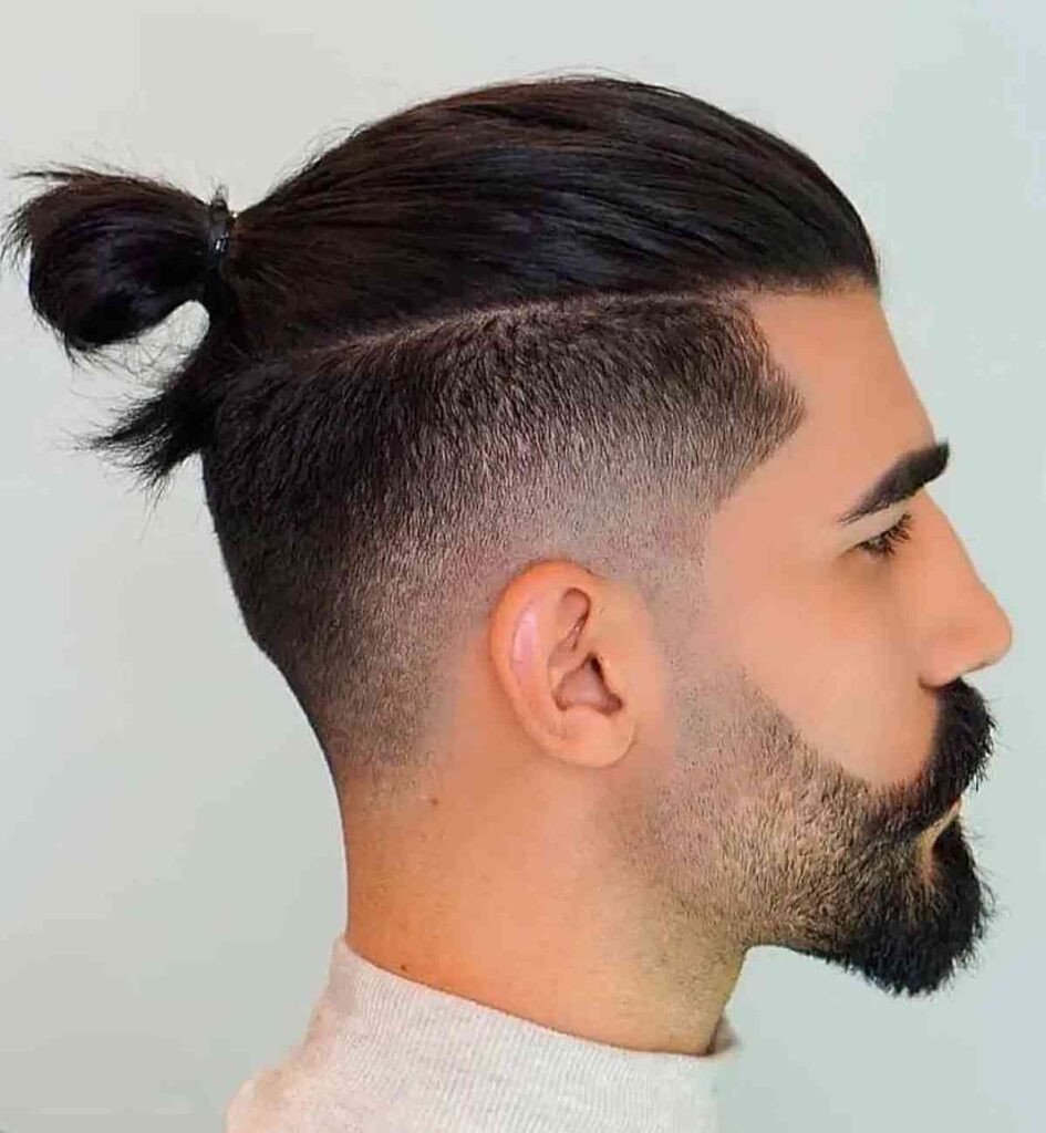 top knot with a man bun fade