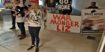 Liz Cheney Met By GOP Candidate Bruce Boyer-Led Protesters At Ventura County Appearance