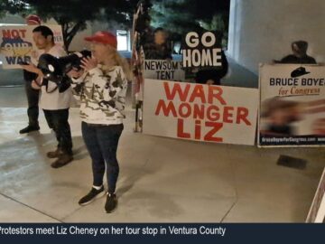 Liz Cheney Met By GOP Candidate Bruce Boyer-Led Protesters At Ventura County Appearance