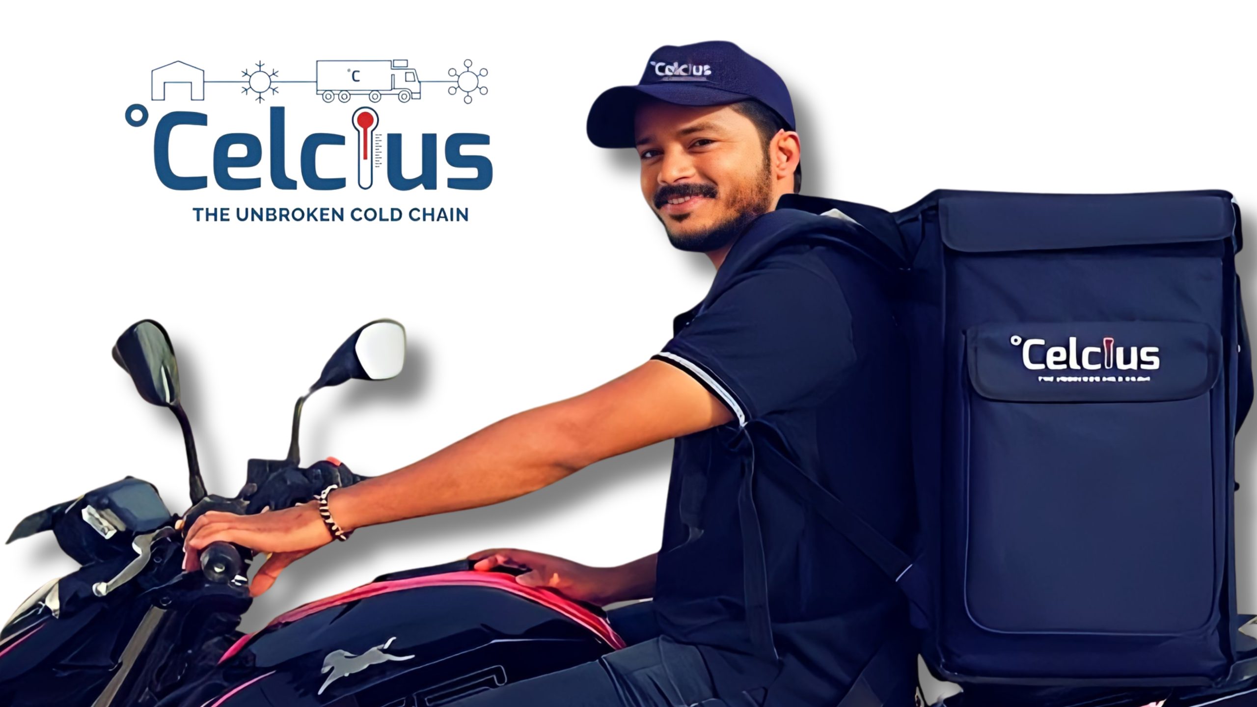 Celcius Logistics logo and delivery guy